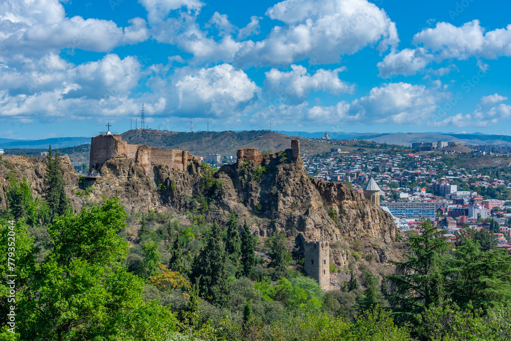 Narikala fortress viewed from botanical garden in Tbilisi, Georgia