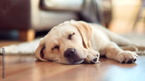dog relaxing on the floor, Labrador retriever puppy, sleepy, greeting card, social media post, animal best friend photo
