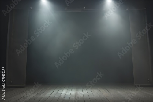 Dramatic Stage Beam Background with Theatrical Spotlights and Moody Lighting in Dark Studio Setting