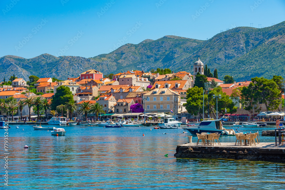 Boats mooring in Croatian town Cavtat