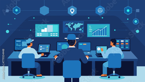 In a sleek control room a group of operators monitor a network of machines and sensors utilizing AIdriven predictive ytics to identify anomalies