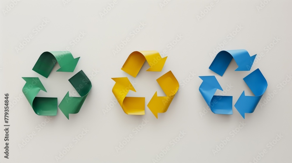 Set of three depiction of the recycling symbol on a clean background, recycle icons Set of three depiction of the recycling symbol on a clean background, recycle icons