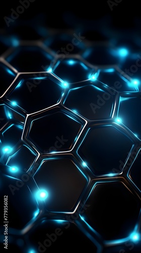 3D Graphene Molecule Nanotechnology Abstract Backdrop with Futuristic Digital Honeycomb Pattern and Microscopic Molecular Structure