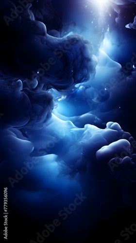 Captivating Cosmic Dreamscape:Ethereal Blue Space Scene with Nebulous Clouds and Glowing Celestial Elements