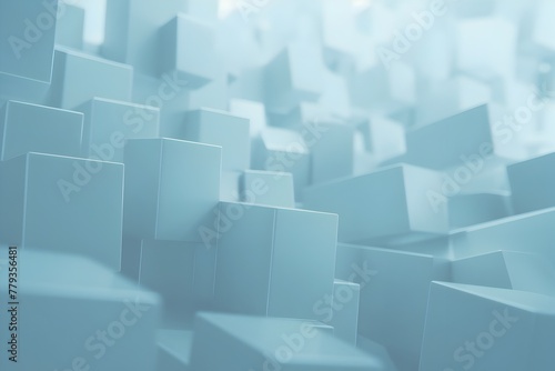 Innovative Blue and Silver 3D Cube Geometric Backdrop Design with Futuristic Perspective