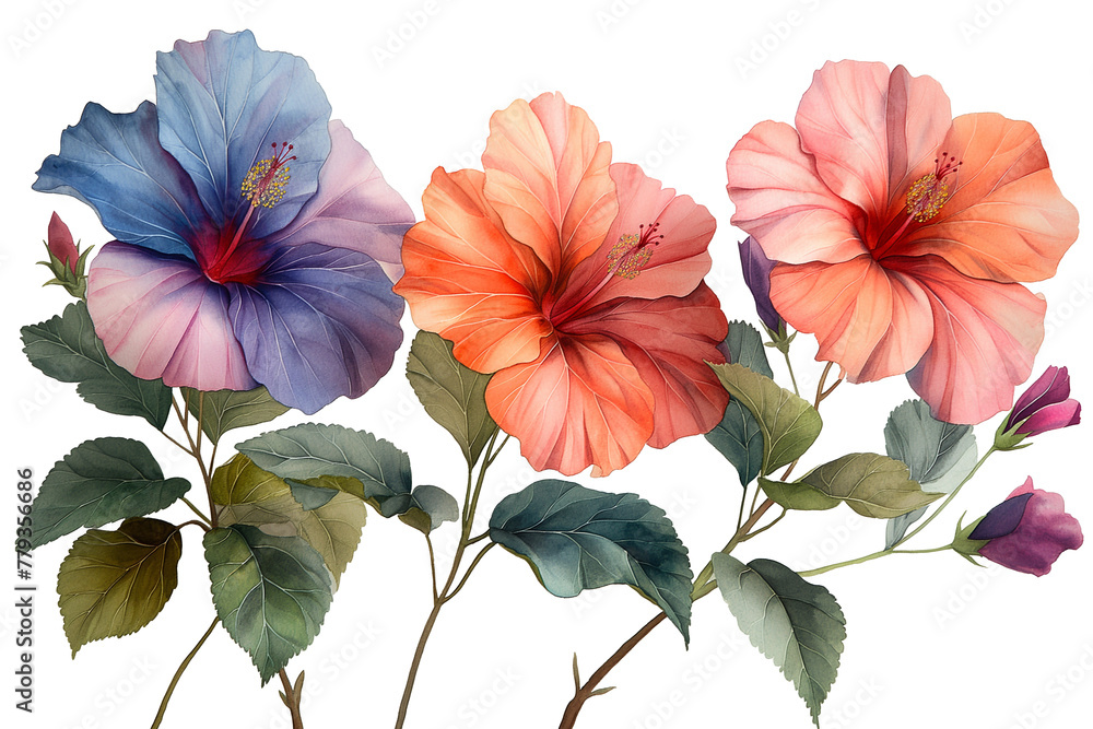 Colourful hibiscus flowers on a transparent background