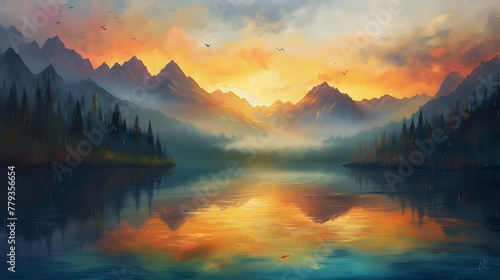 Misty Morning Magic  Peaceful Mountain Lake. n