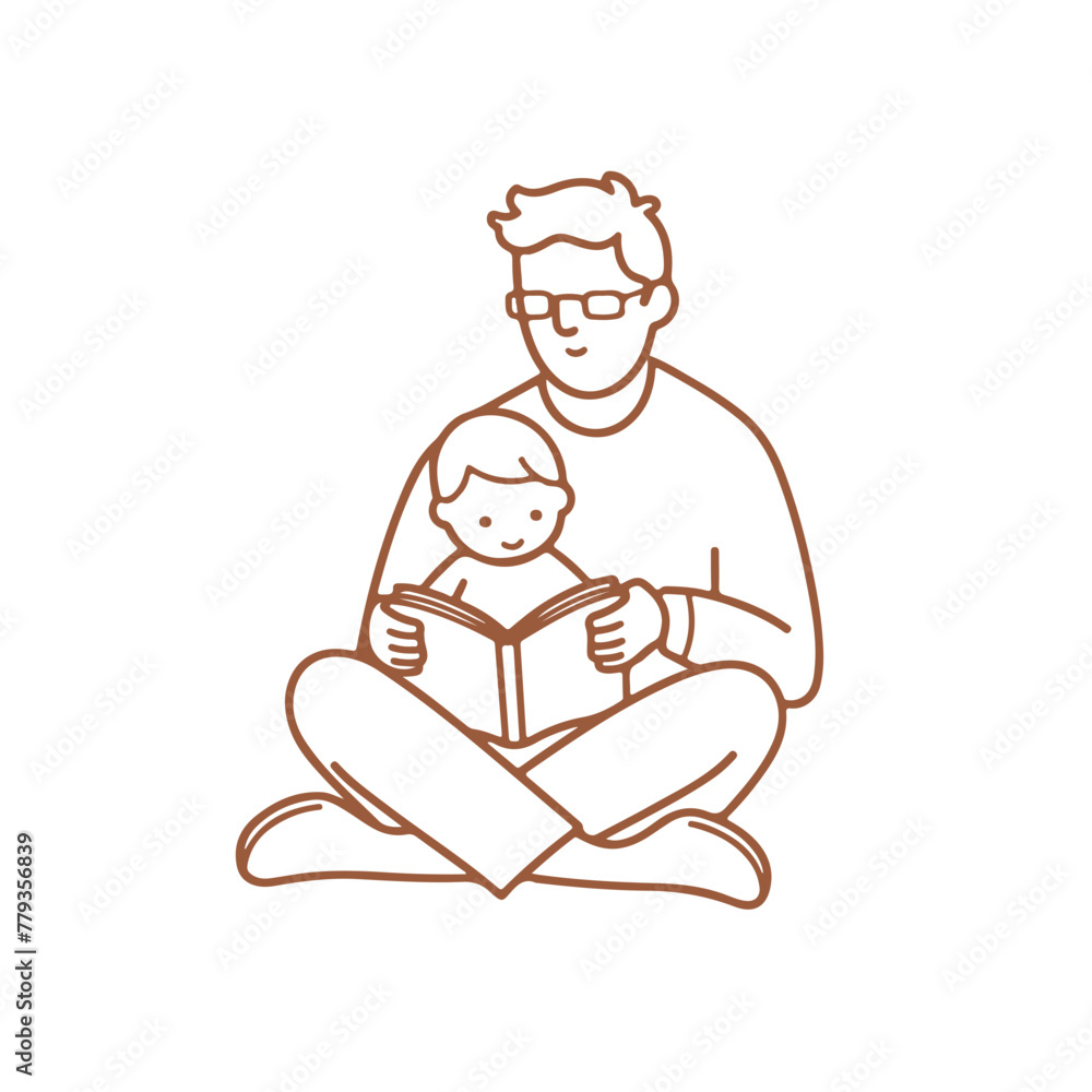 A father and a child are sitting together and reading a book