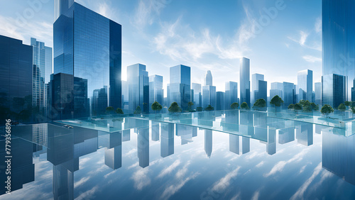 The commercial center of rows of office buildings  with a high-tech office background