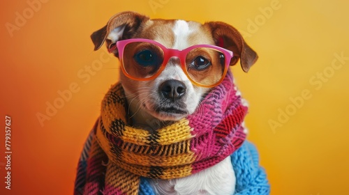  Dogs and cats in casual attire have fun on vibrant studio backgrounds
