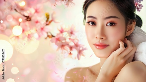Asian beauty woman with perfect skin ,skin care.