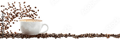 Perfectly Roasted Coffee Beans and Cup on White background