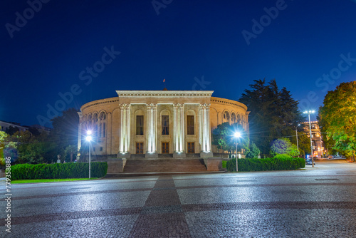 Night view of Meskhishvili Theatre in Kutaisi, Georgia photo