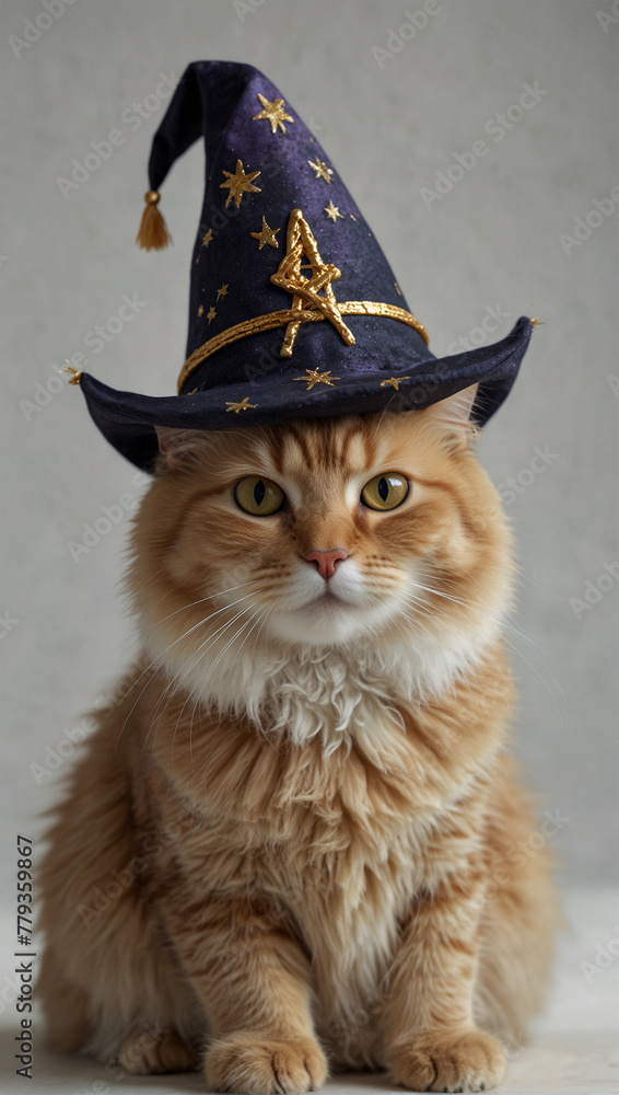 Image of cute cat wearing a witch hat 011