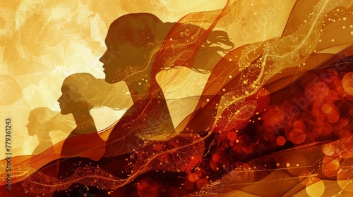 art background silohuette of women. warm tones and gold accents photo