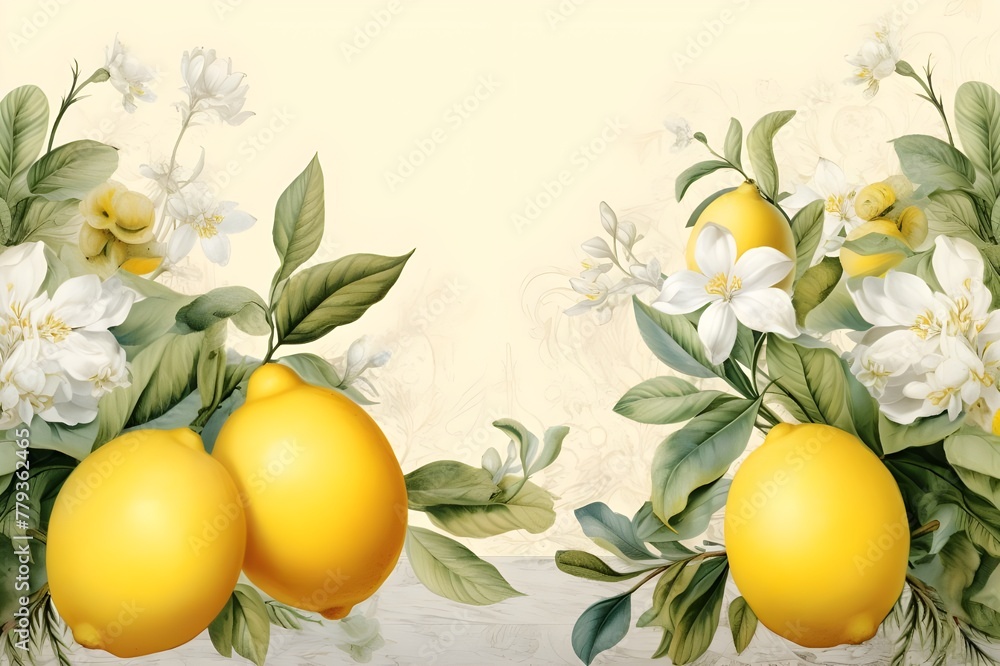 Lemon or citrus limon plant with fruits and flowers Lemon or citrus limon plant with fruits and flowers