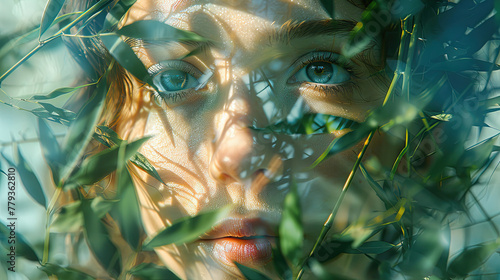 woman with green eyes  in the bamboo forest © berkeley