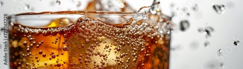 closeup, realistic, portrait of a glass of fizzy soda, with bubbles rising and a refreshing sparkle, capturing the essence of carbonated drinks in HD, 4K  ,isolated on white background