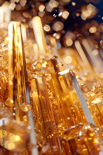 Shimmering Golden Crystals in Luxurious Financial Backdrop © lertsakwiman