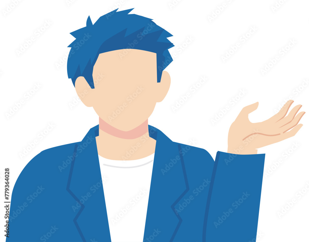 案内をする紺色スーツの男性 案内をする紺色スーツの男性