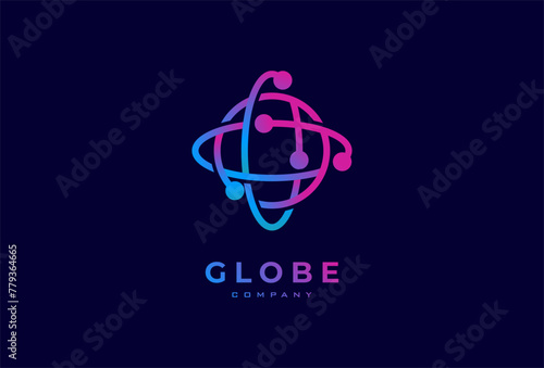 Globe Technology Logo Design, world globe logo template, usable for technology and company logos, vector illustration