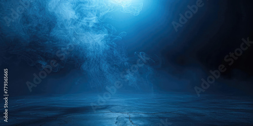 Mystic Depths: Ethereal Blue Smoke in a Dark Void. Abstract Background. Product Presentation. photo