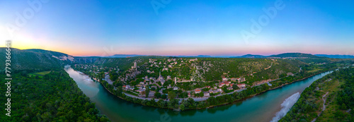 Sunset aerial view of Pocitelj village in Bosnia and Herzegovina photo