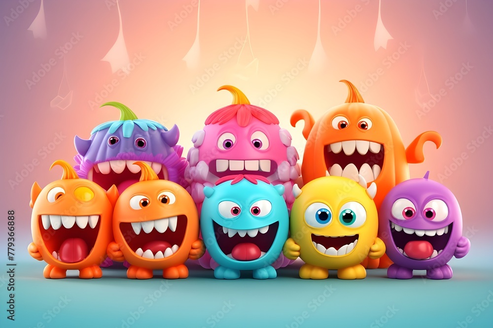 A group of monsters that are in a pile A group of monsters that are in a pile
