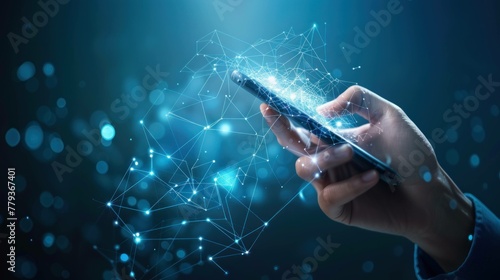 abstract background hand robot touch digital and phone