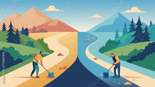 A before and after image of a polluted river being cleaned up and restored to a crystalclear state highlighting the importance of preserving