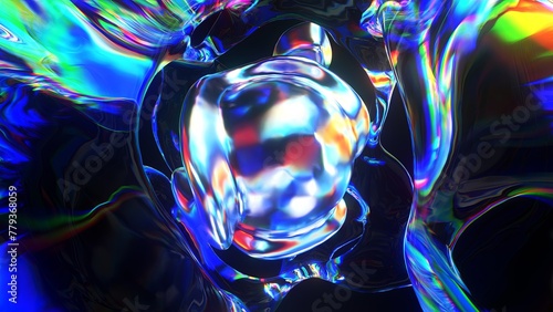 Abstract glass shape with rainbow reflections and refractions