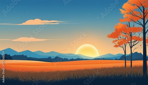 Autumn Rural Landscape in Evening Light: A Vector Illustration © Eliane