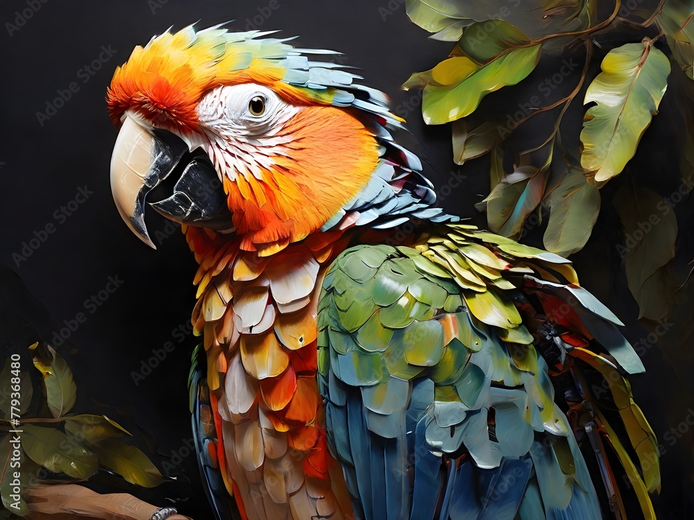 Obraz premium Parrot painted with oil paints| Oil painting art | Landscape oil paint art| Lifestyle |Animal Oil painting art