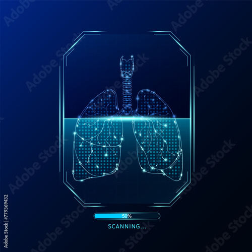 Lung scanning radar screen. Medical technology health care. Digital interface system MRI scan analysis of human organ. Science concept. Vector EPS10.