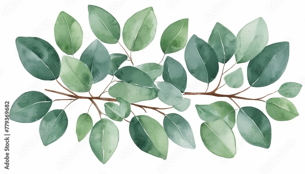 Watercolor Green Eucalyptus Leaves: A High Detail Vector Illustration