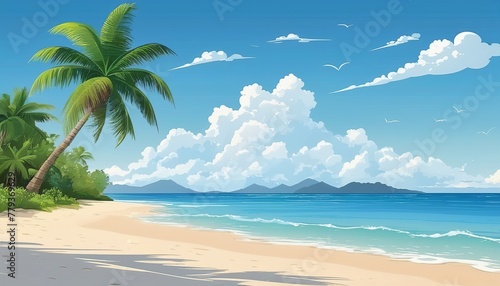 Vector Illustration of a Horizontal Sea Beach with Sand