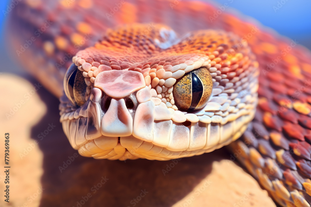 Obraz premium A snake with a brown and orange head and a black eye