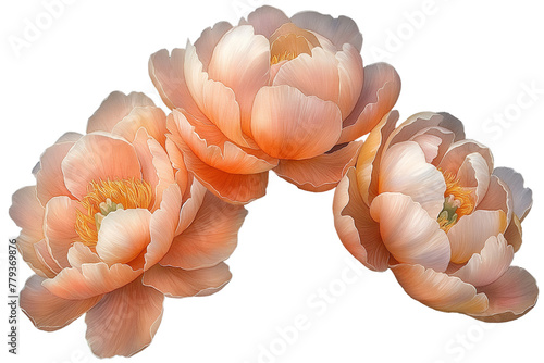 Blooming peony flower buds on a white background