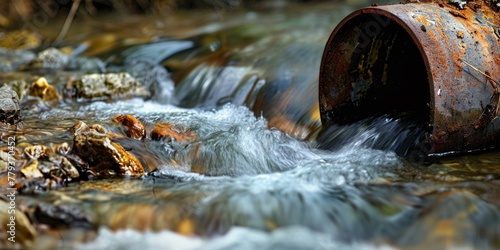 Wallpaper Mural A stream of water running through a lush forest, with dirty water from a rusty pipe merging into it Torontodigital.ca