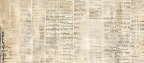 Newspaper vintage texture. Grunge, old paper page unrecognizable print beige background for copy spate. Aged abstract newsprint sheet vertical banner with blurry text for wallpaper 