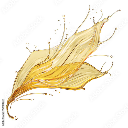 Golden Oil or Cosmetic essence splash isolated on white background, 3d illustration with Clipping path.