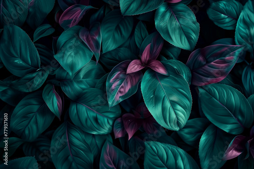 A close up of green leaves with purple veins