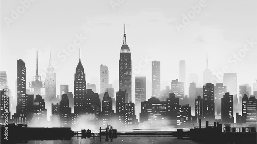 Th landscape of New York skyline in gray.