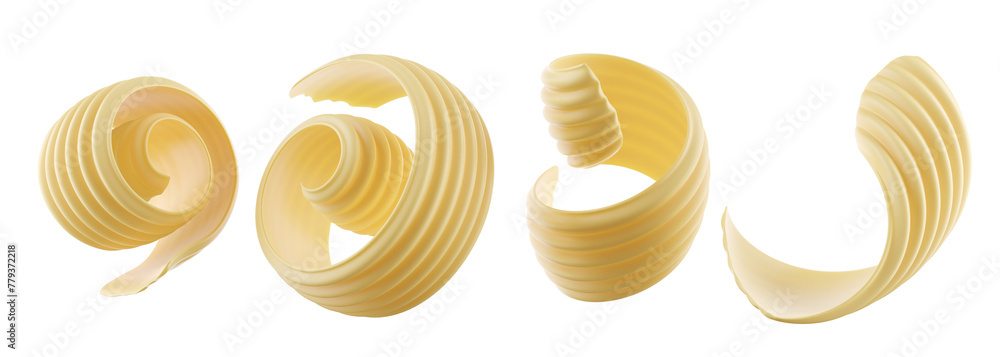 Obraz premium set of Butter curls and roll 3d illustration.