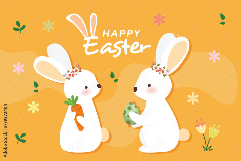 Illustration of 2 bunnies happily talk on Easter day Illustration of 2 bunnies happily talk on Easter day