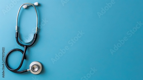 Stethoscope on blue background with copy space​