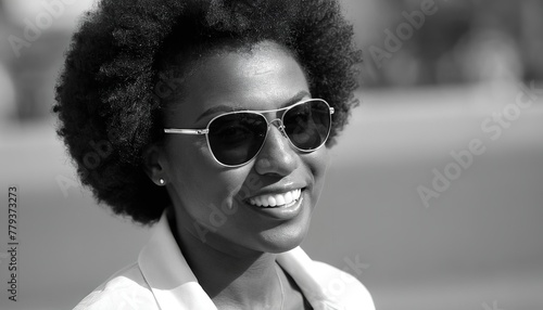 Cool and Handsome: Portrait of a Smiling Afro American Woman photo