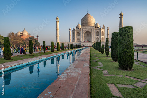perspective view on Taj-Mahal mausoleum from red fort, Agra photo