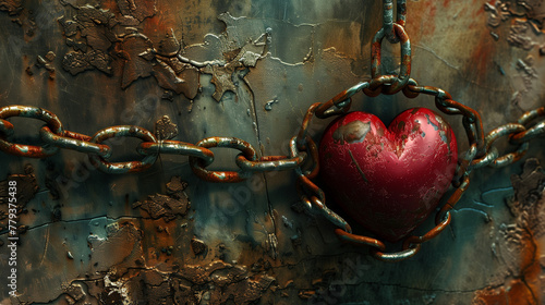  a heart bound by chains, representing the constraints imposed by the mind's control. photo