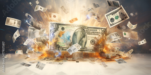 Money is burning Investment in real estate payments financial burning background
